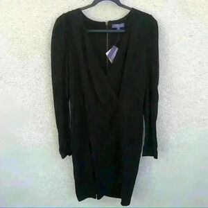 NWT Vivienne By Vivienne Tam Black Womens Zip Long Sleeve V-Neck Dress L